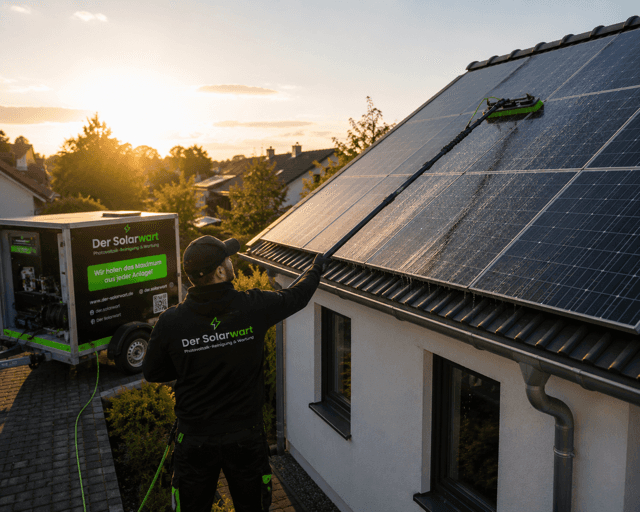 Solaranlage wird mit Osmose-Reinigung von DER SOLARWART professionell gereinigt, um Erträge und Werterhalt zu steigern.