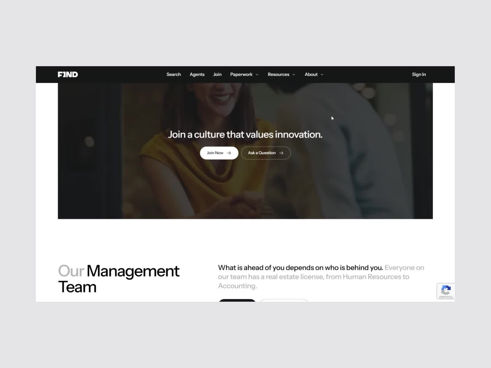 FIND Real Estate interactive website interface