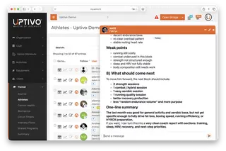 Uptivo Dash : profil de l’athlète, état de charge et séance récente