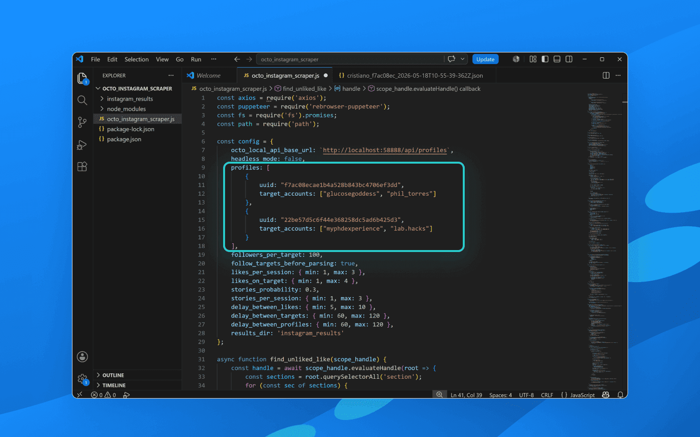 Fill in the configuration in the config variable