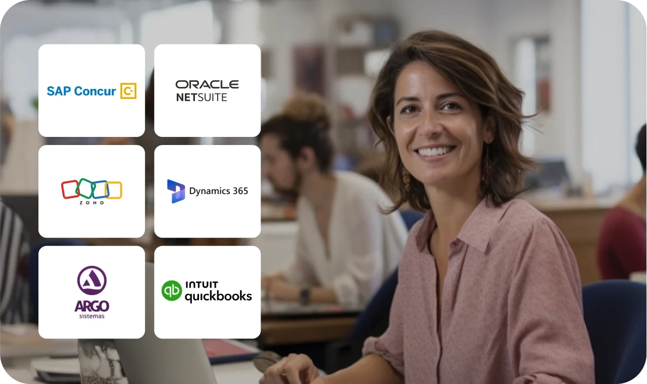 Plataforma Clara integrada a sistemas como SAP Concur, Oracle NetSuite, Zoho, Dynamics 365 e QuickBooks