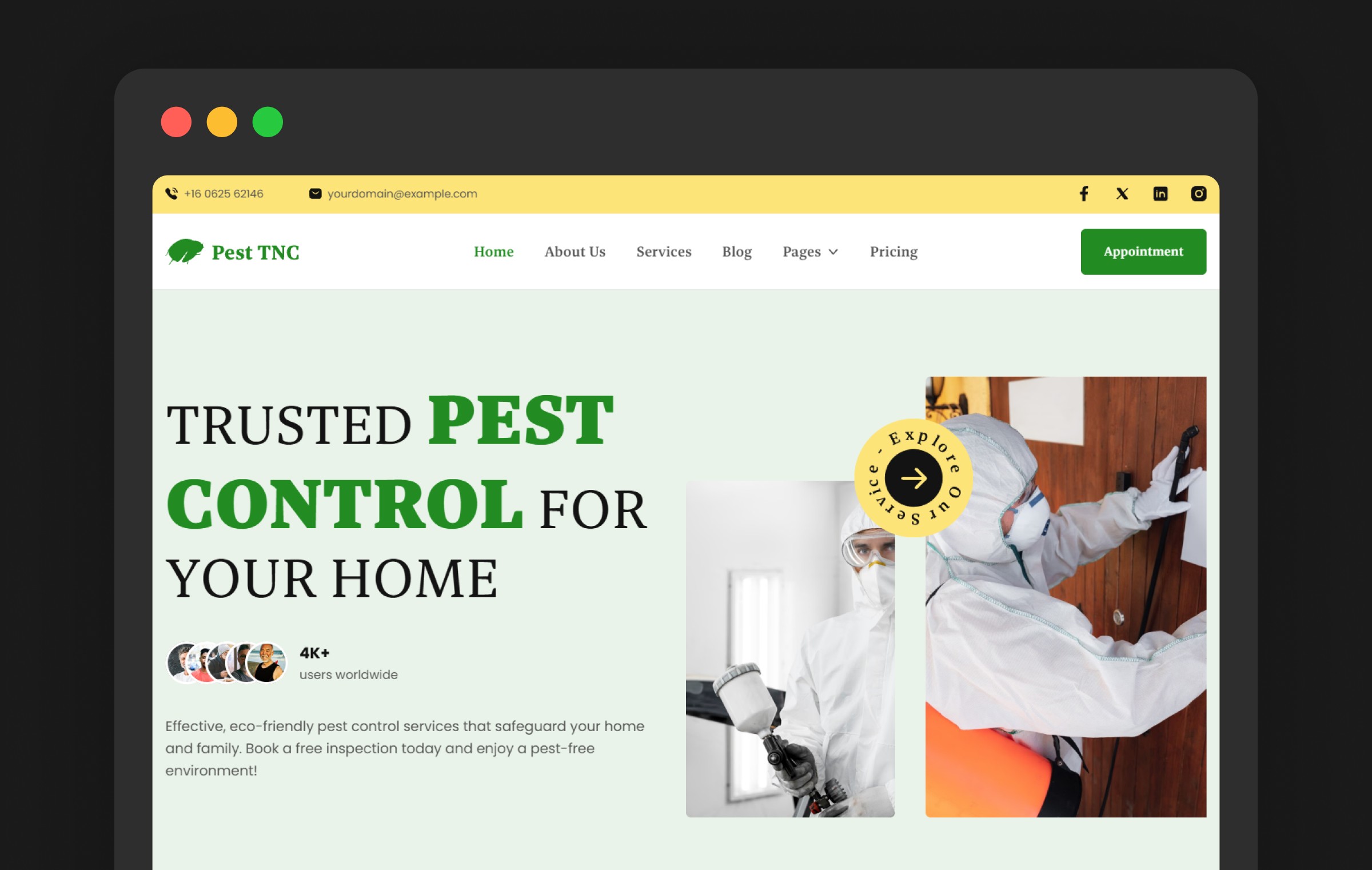 Pestora premium Framer pest control website template