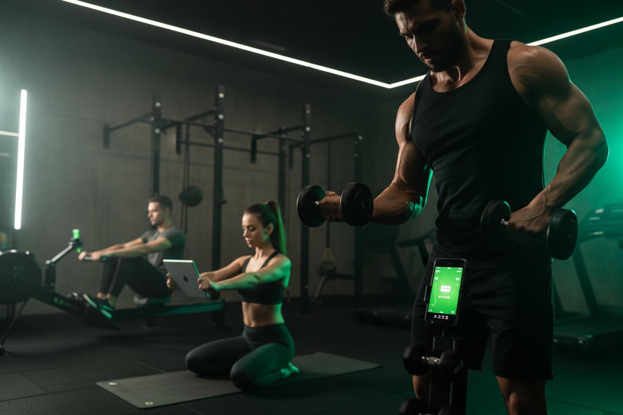 People using workout apps at the gym