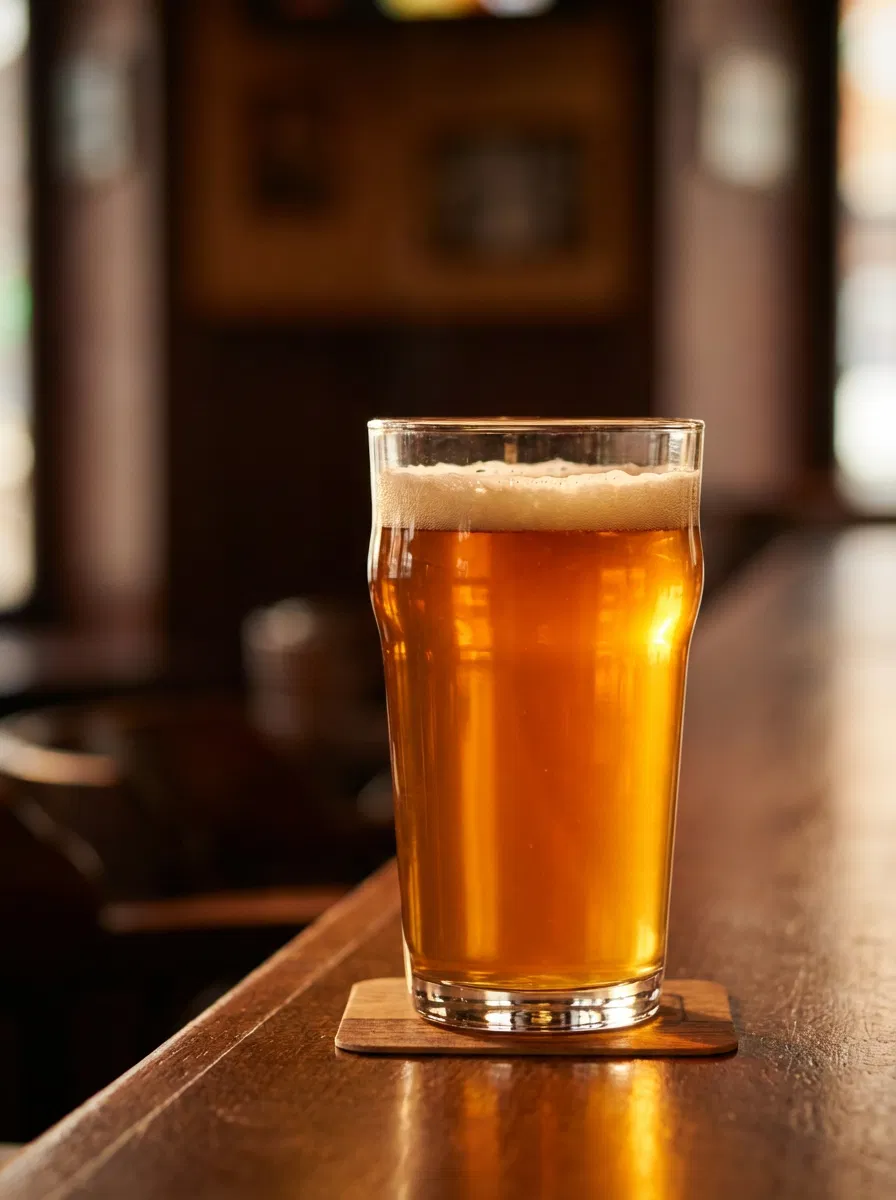 A generic glass of beer with no visible branding.