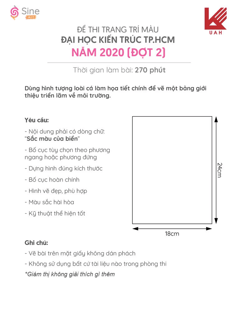 Đề thi trang trí màu Đại học Kiến Trúc TP.HCM 2020 (đợt 2)