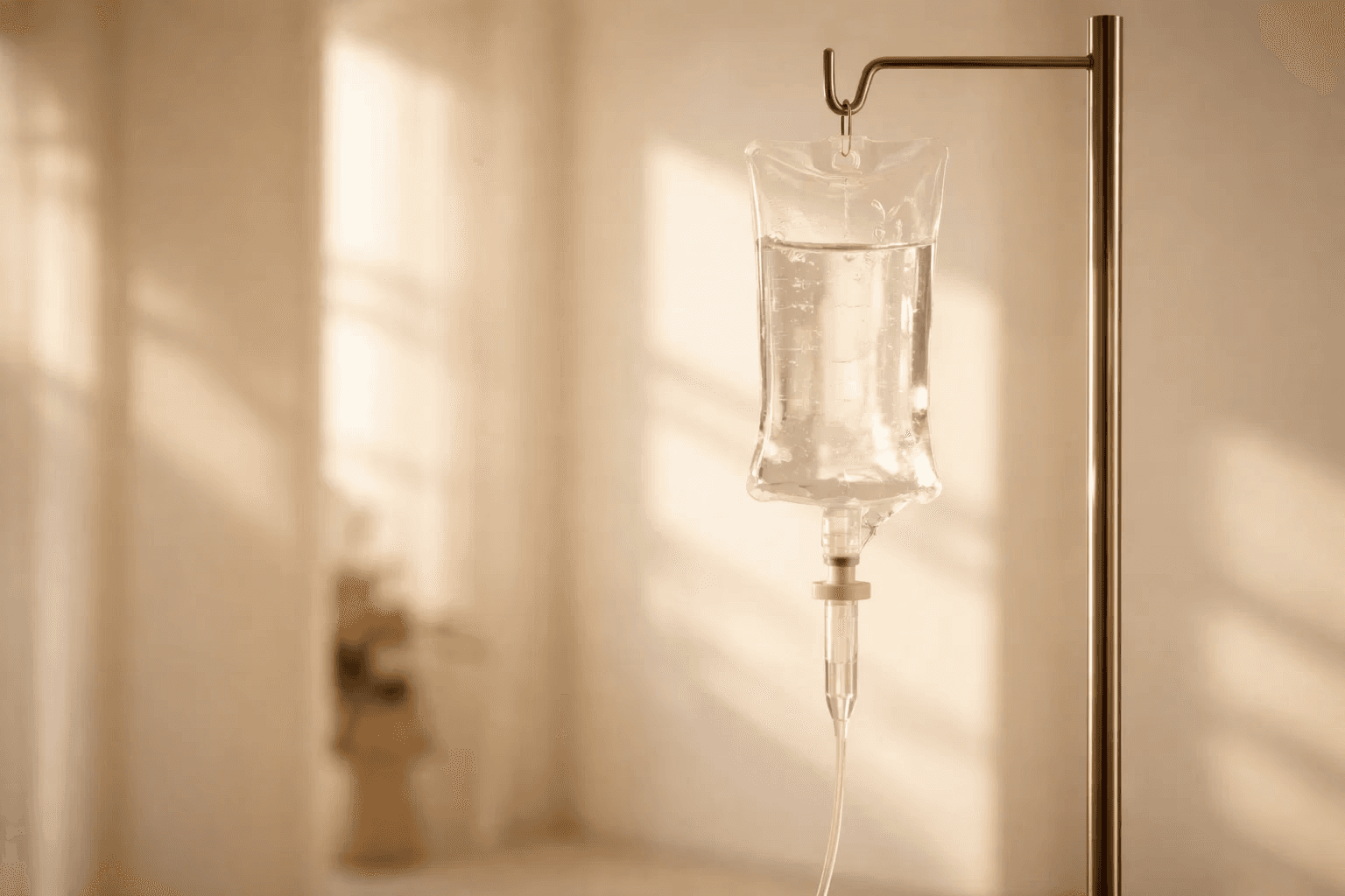 Intravenous therapy setup delivering fluids in a modern wellness clinic