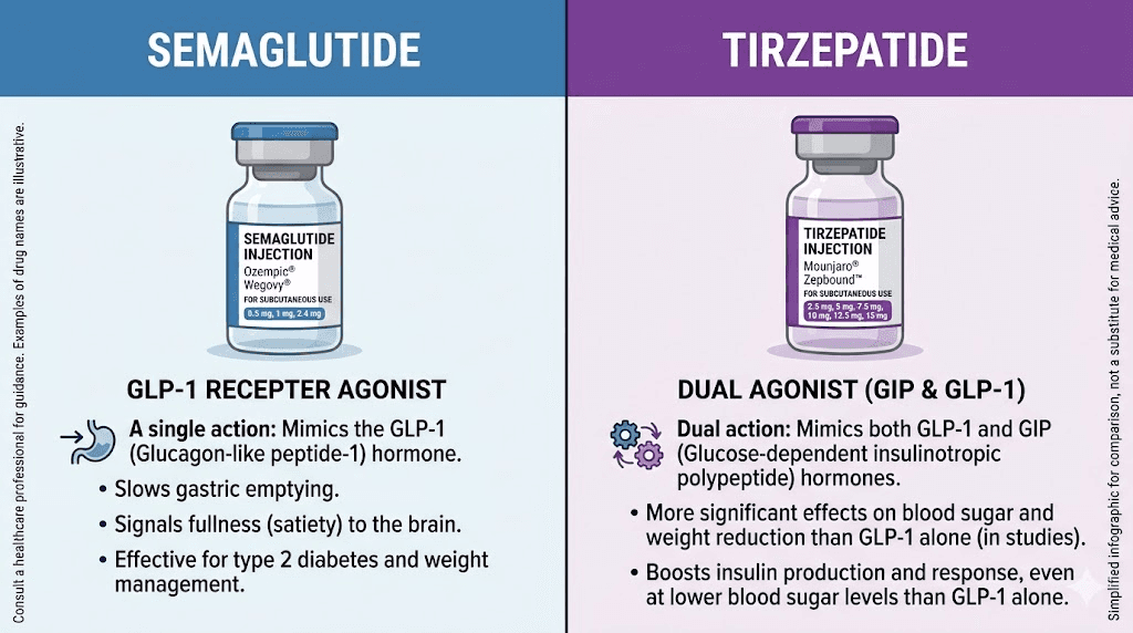 Compounded semaglutide vs tirzepatide medication comparison for Peak Wellness