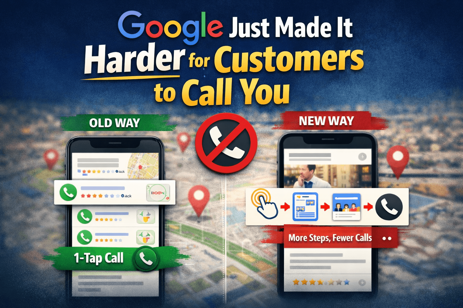 Befor and After Google removed you one-tap-call button from your Google Business Profile