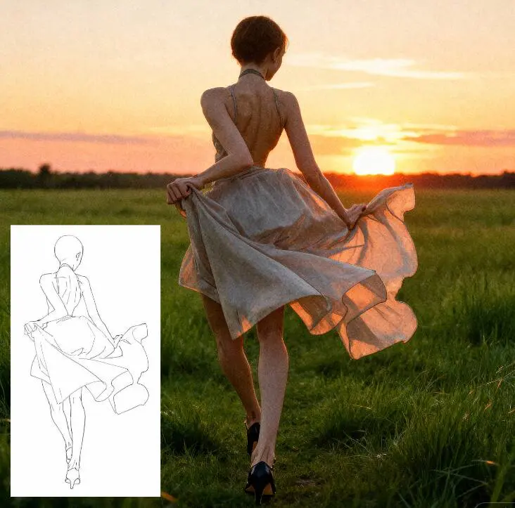 Convert a simple female back silhouette into a realistic photo with Seedream 4.0.