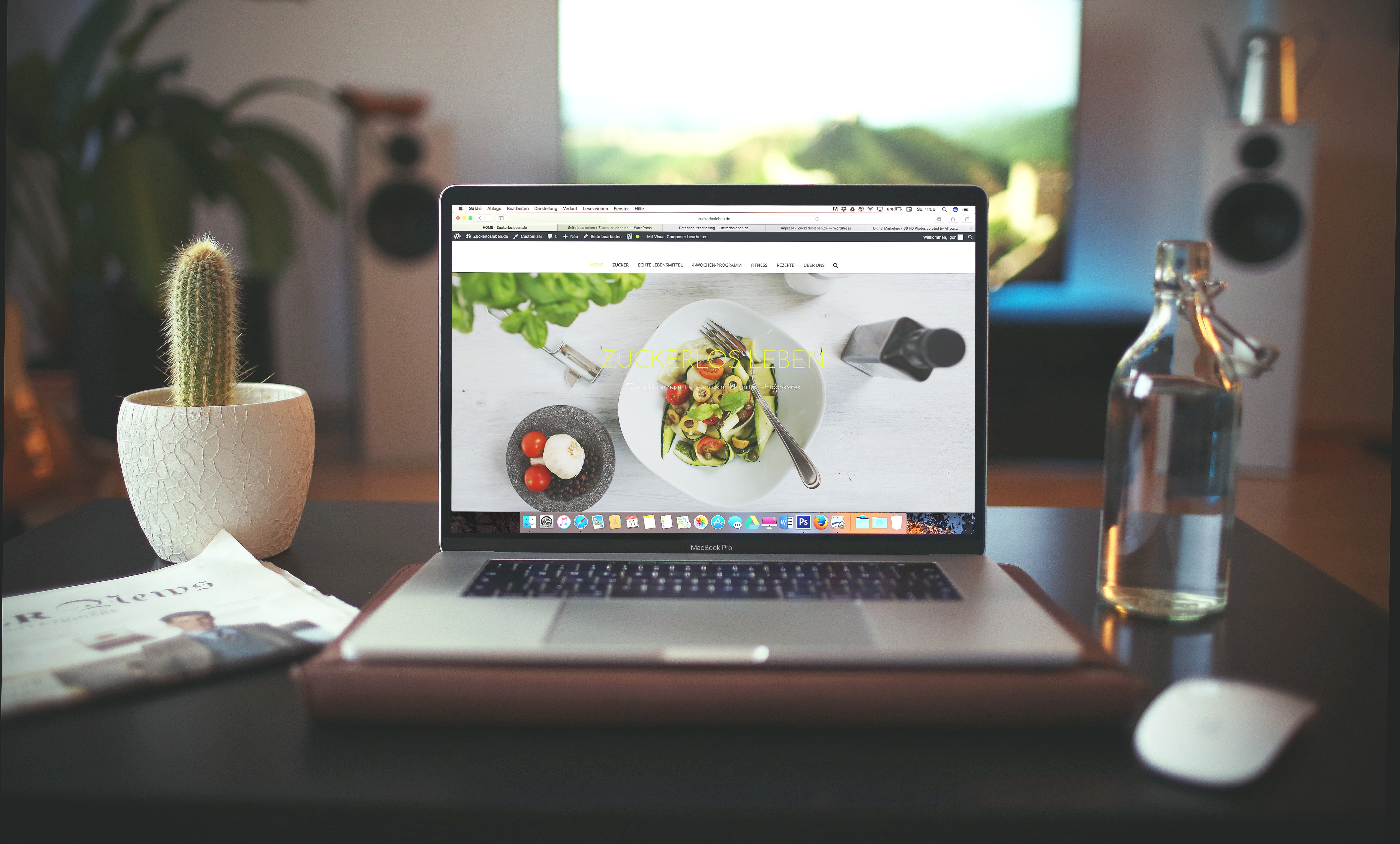 Laptop displaying an image of food
