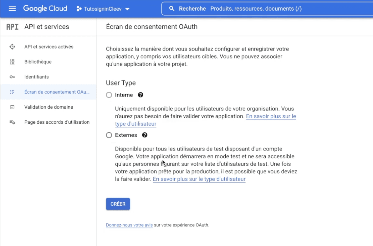 Écran de consentement OAuth
