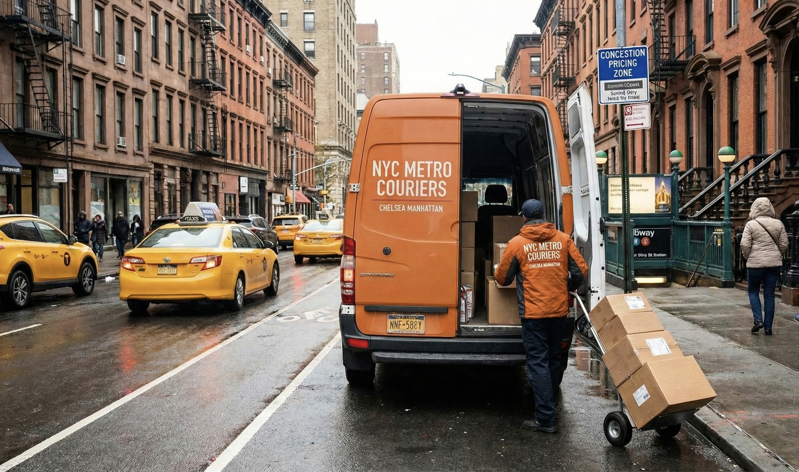 Courier delivering packages in midtown new york