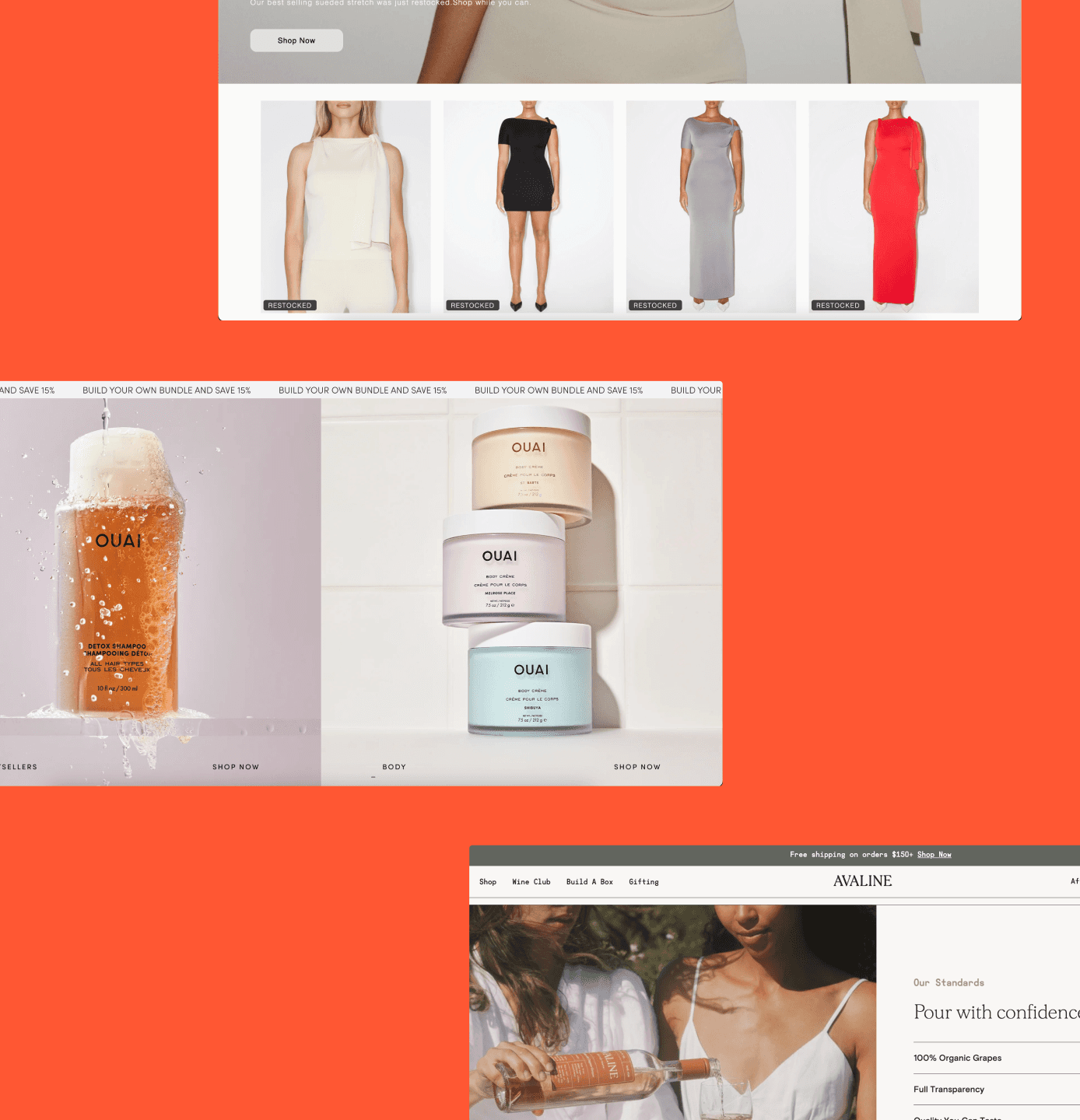 UI Screenshots featuring Beauty, Clothing and Wine shopping websites