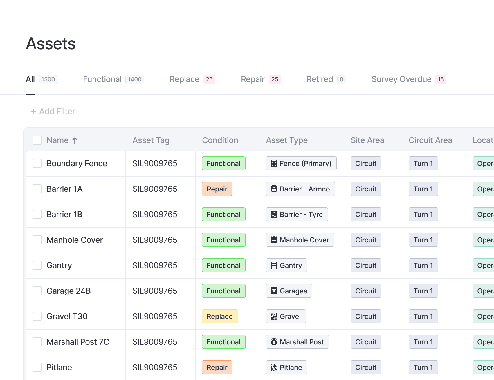 Assets screenshot from TrackWalk app