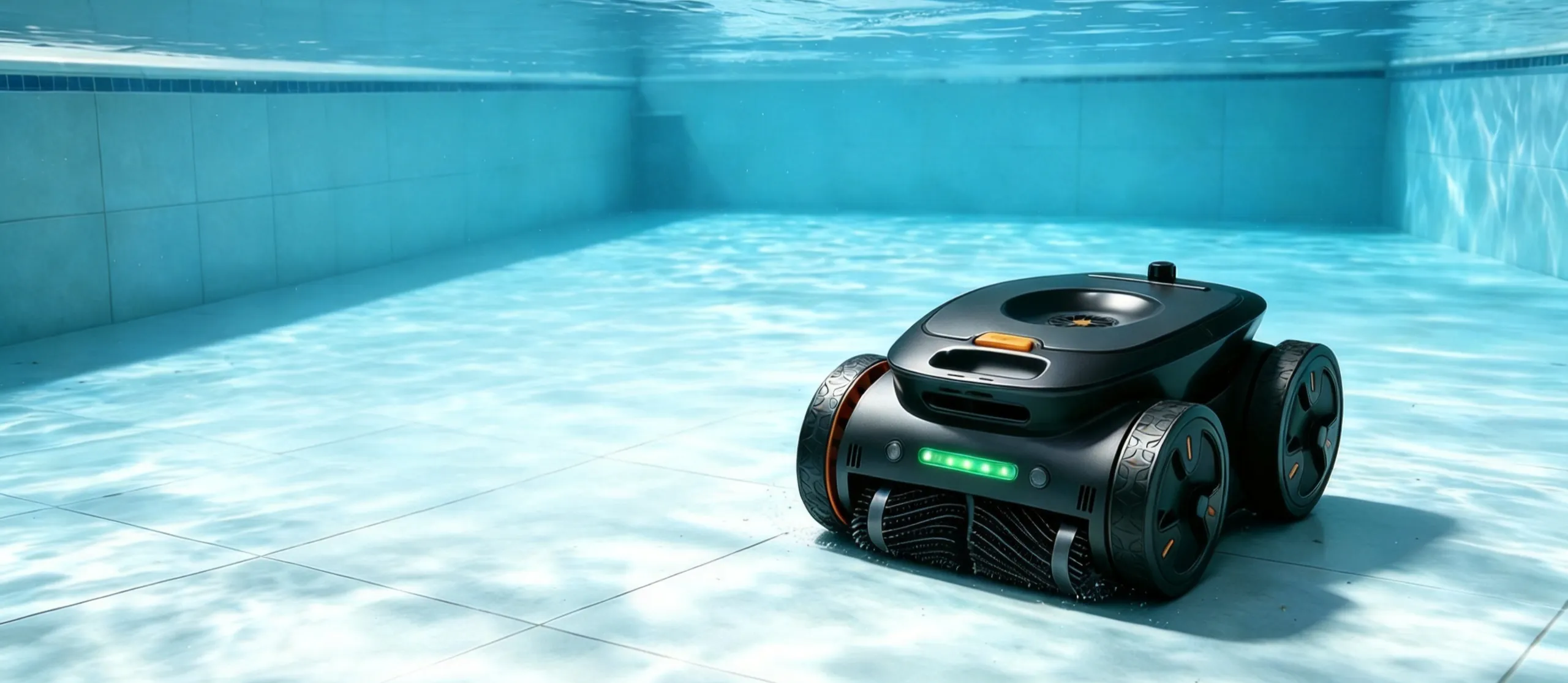 Cordless robotic pool cleaner operating without a cable inside a swimming pool