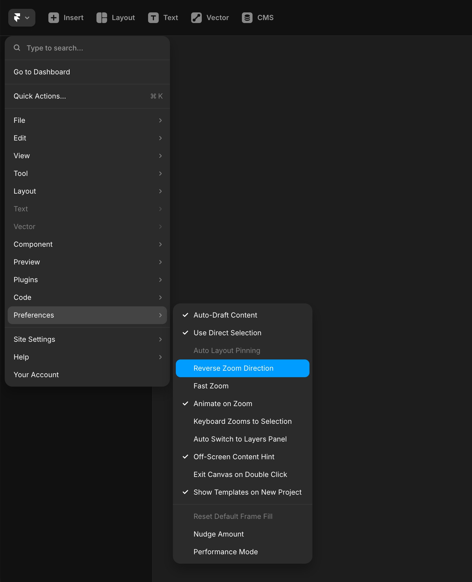 Shows the dropdown menu in the Preferences.