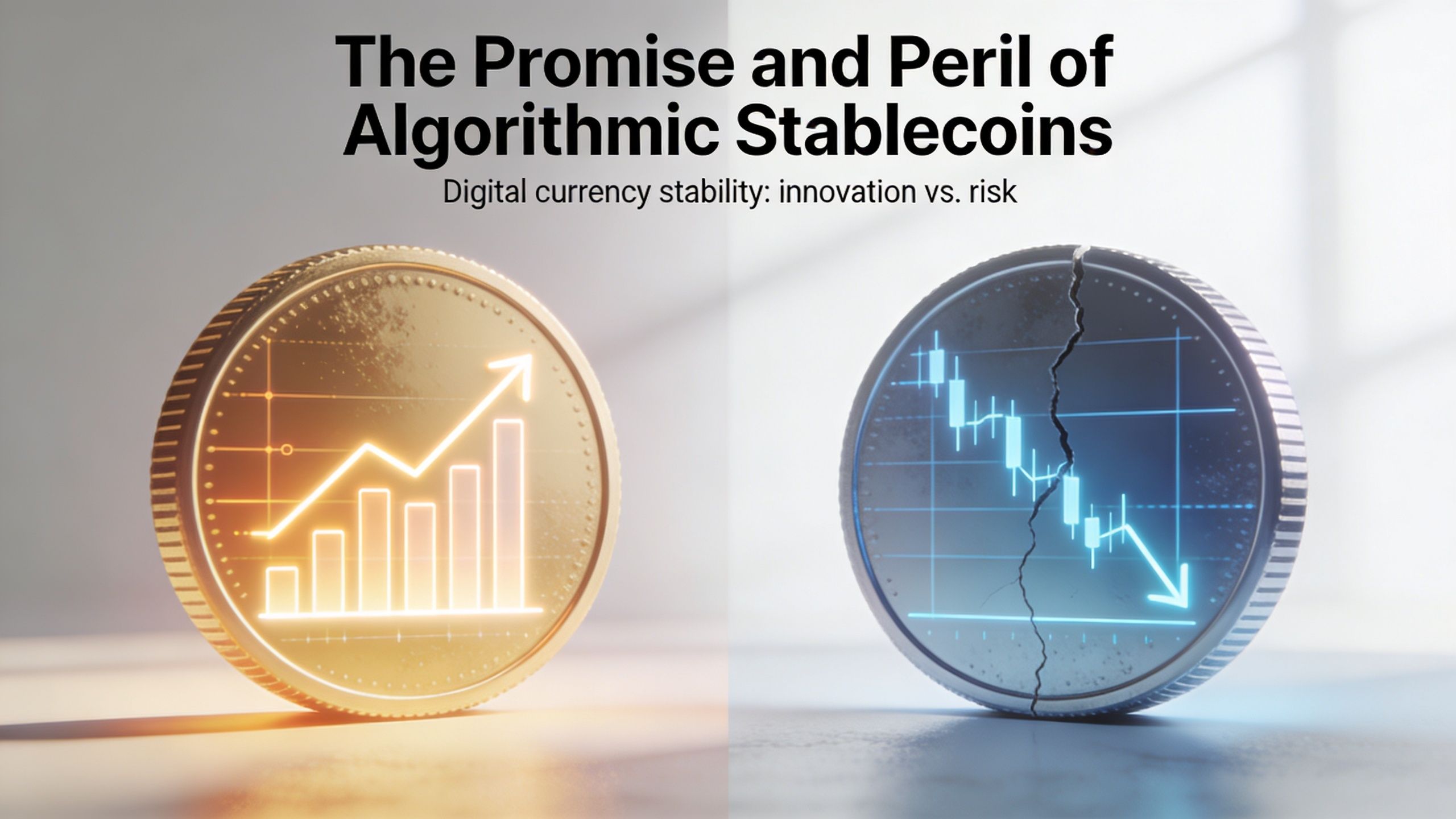 A split image showing a golden coin with an upward growth chart and a broken silver coin with a downward trend chart.