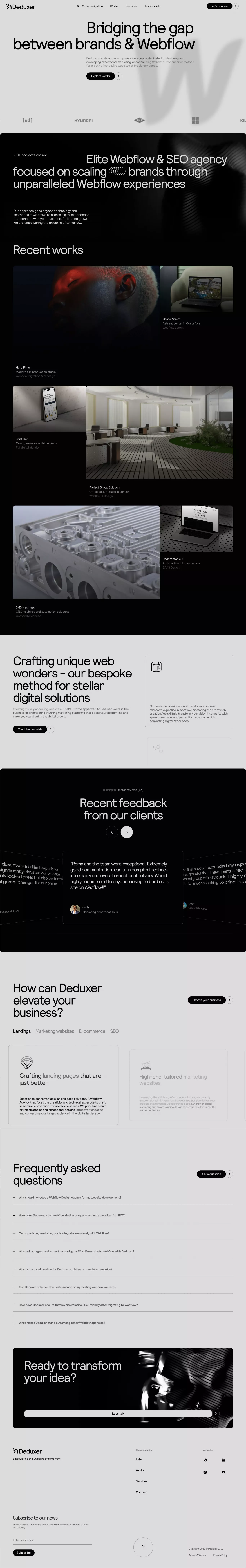 Deduxer  - SEO, Design & Webflow Agency portfolio page screenshot showcasing Design and Tech design