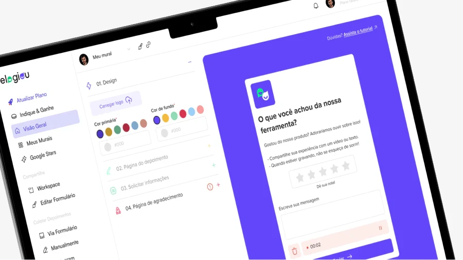 Interface do SaaS Elogiou projetada pela Wama