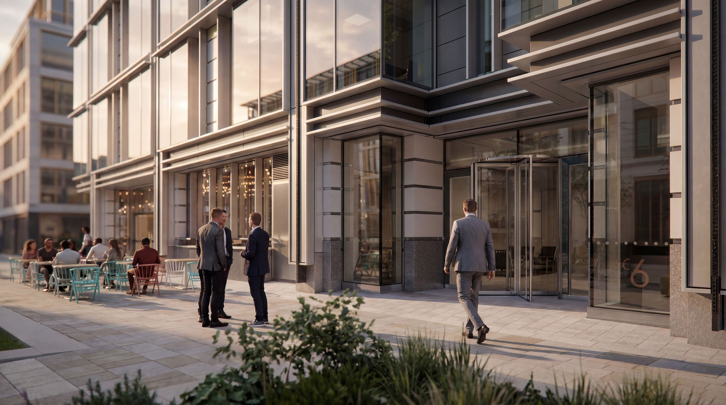 Architectural CGI render of building exterior.