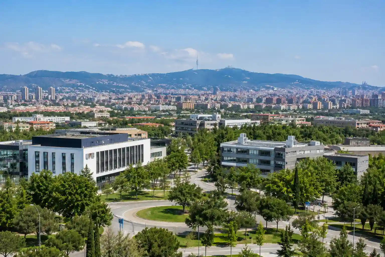 University area near Barcelona with campus buildings and city views, popular with international students looking for student accommodation