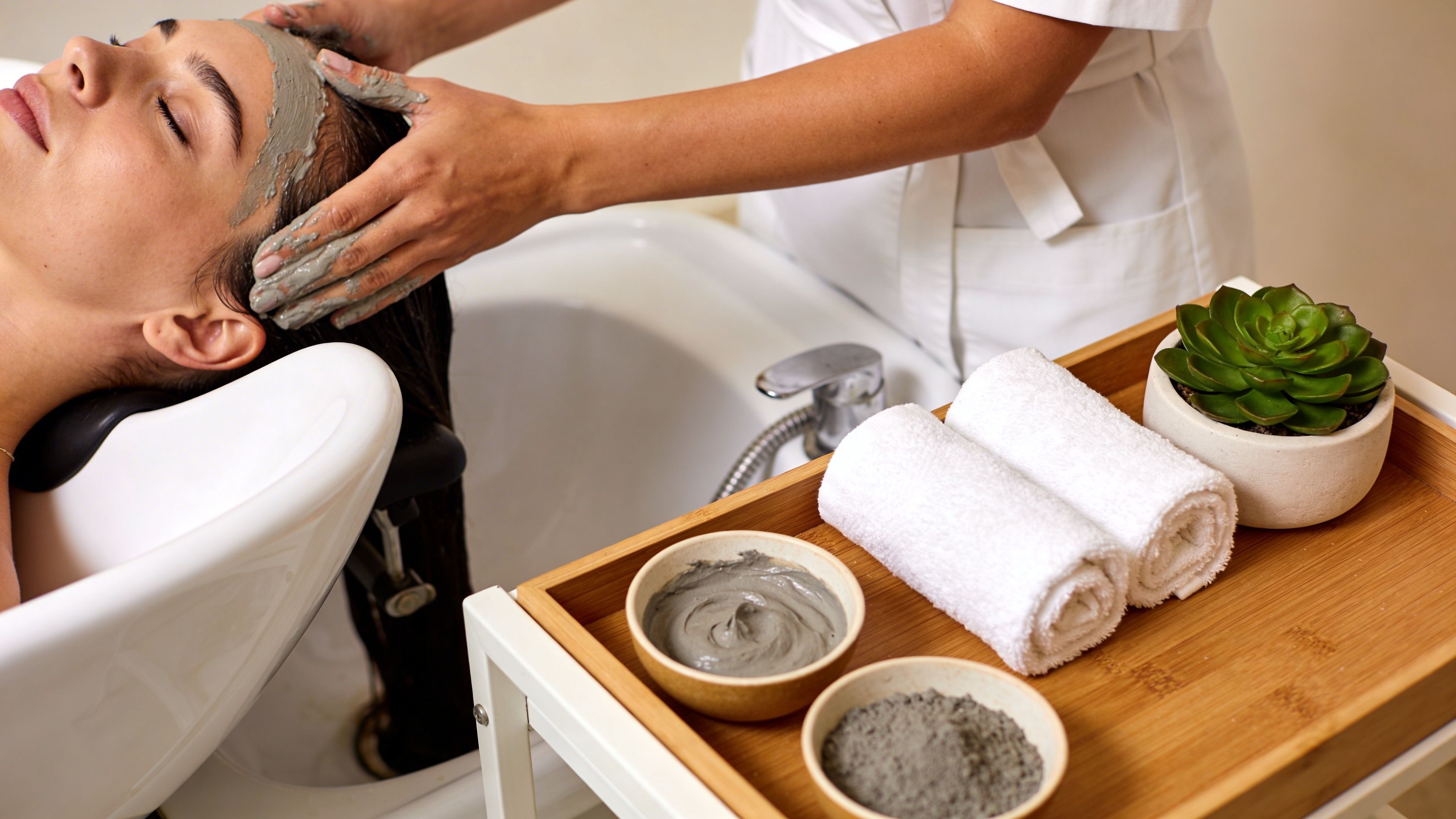 Woman getting a scalp detox