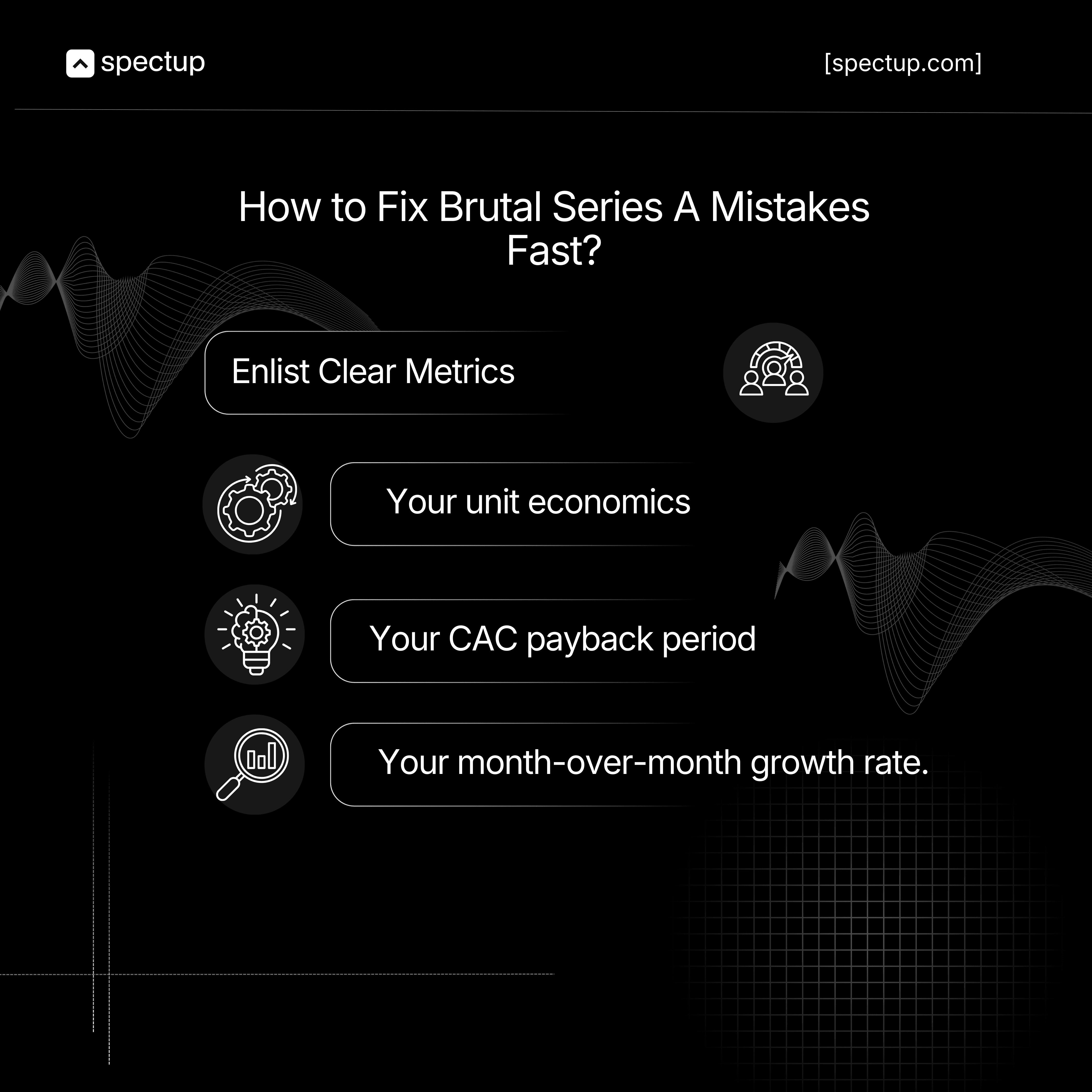 Spectup infographics on "Top Series A Mistakes to Avoid Before Capital Raising and how to fix these series a mistakes 