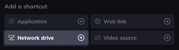 A screengrab of the Add a shortcut options, showing network drive highlighted