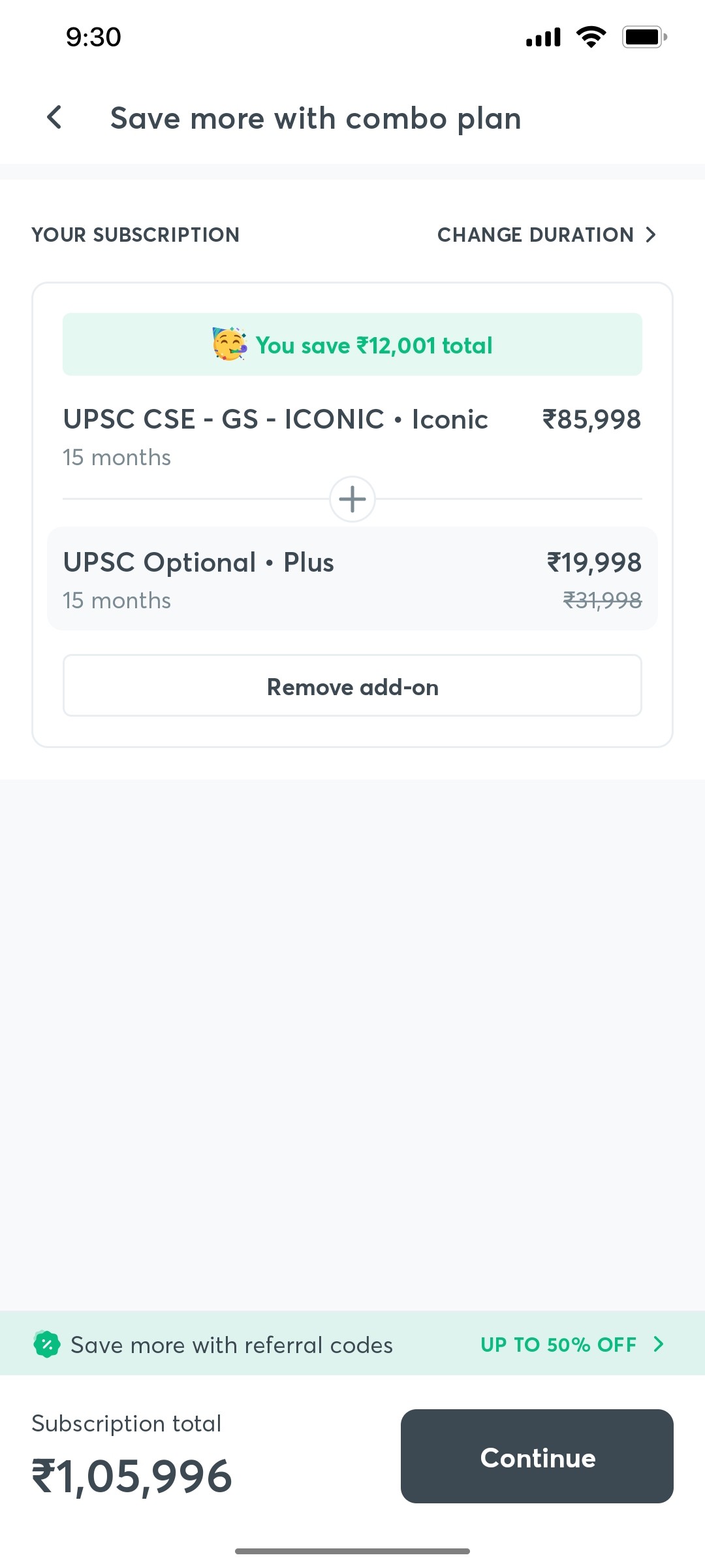 Unacademy Your Subscription Screen