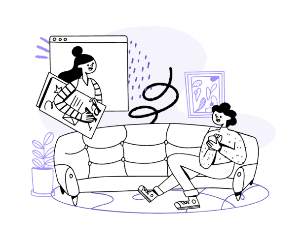 Illustration zum Feedback-Prozess – gemeinsames Review der Framer-Website mit Rabea