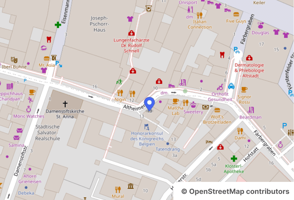 Lage der Praxis Tom Strohbach in München, Altheimer Eck 13, Karte