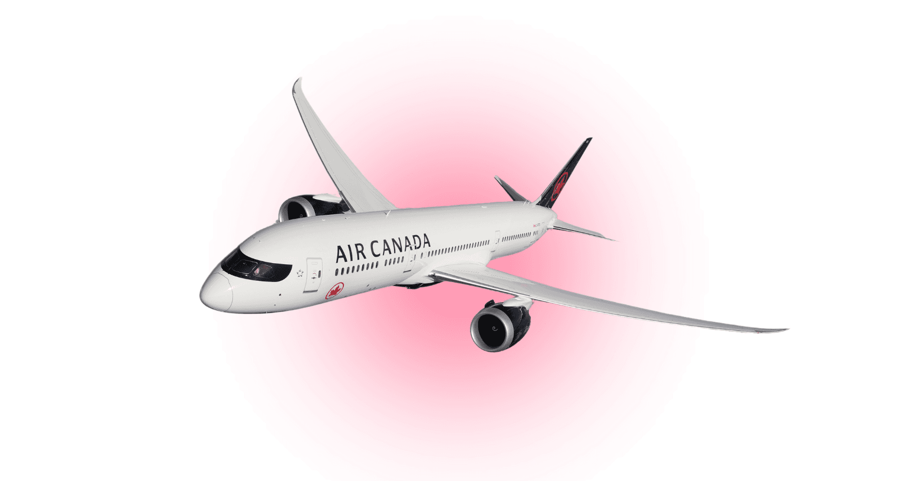 An Air Canada airplane on a white and pink background