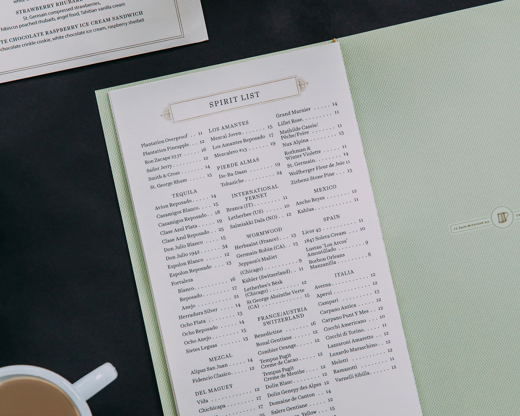 Drinks menu detail shot