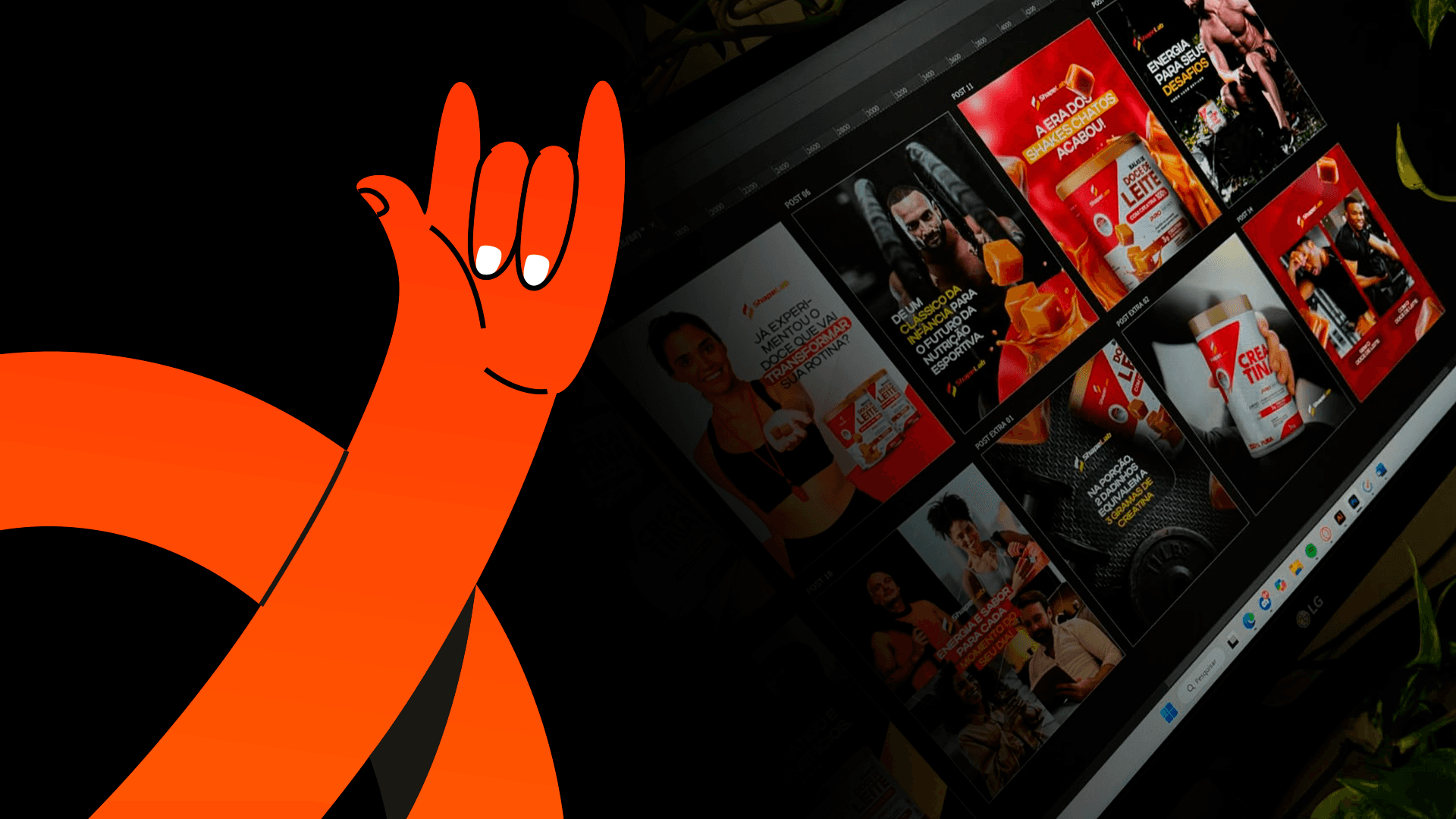 Capa com portifolio da Cave e mão fazendo sinal de comprimento irado!