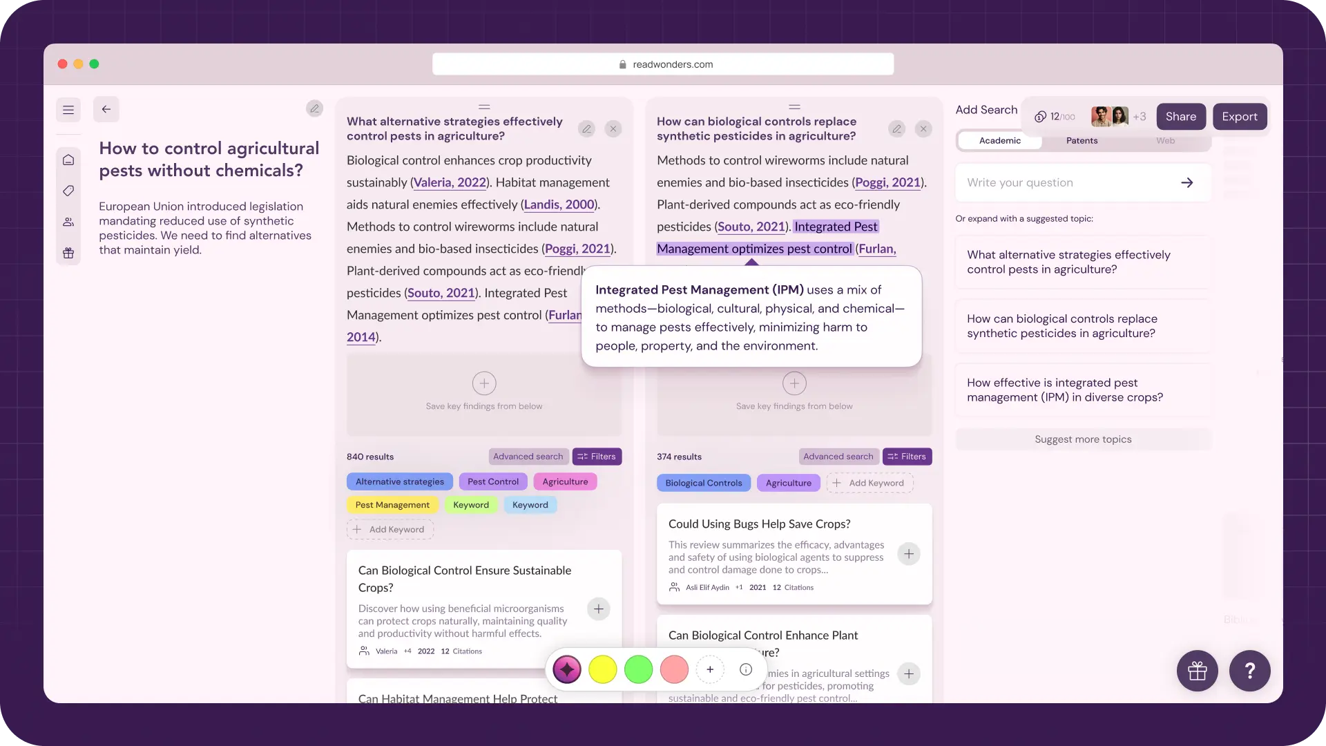 Wonders AI Literature Review AI Workspace Screenshot