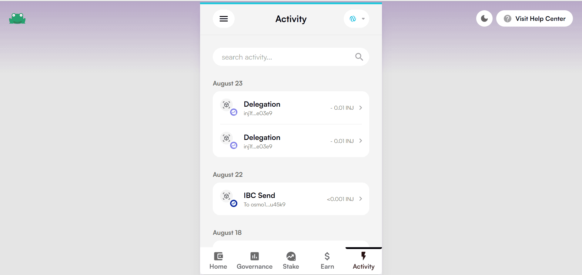 Activity Tab Injective