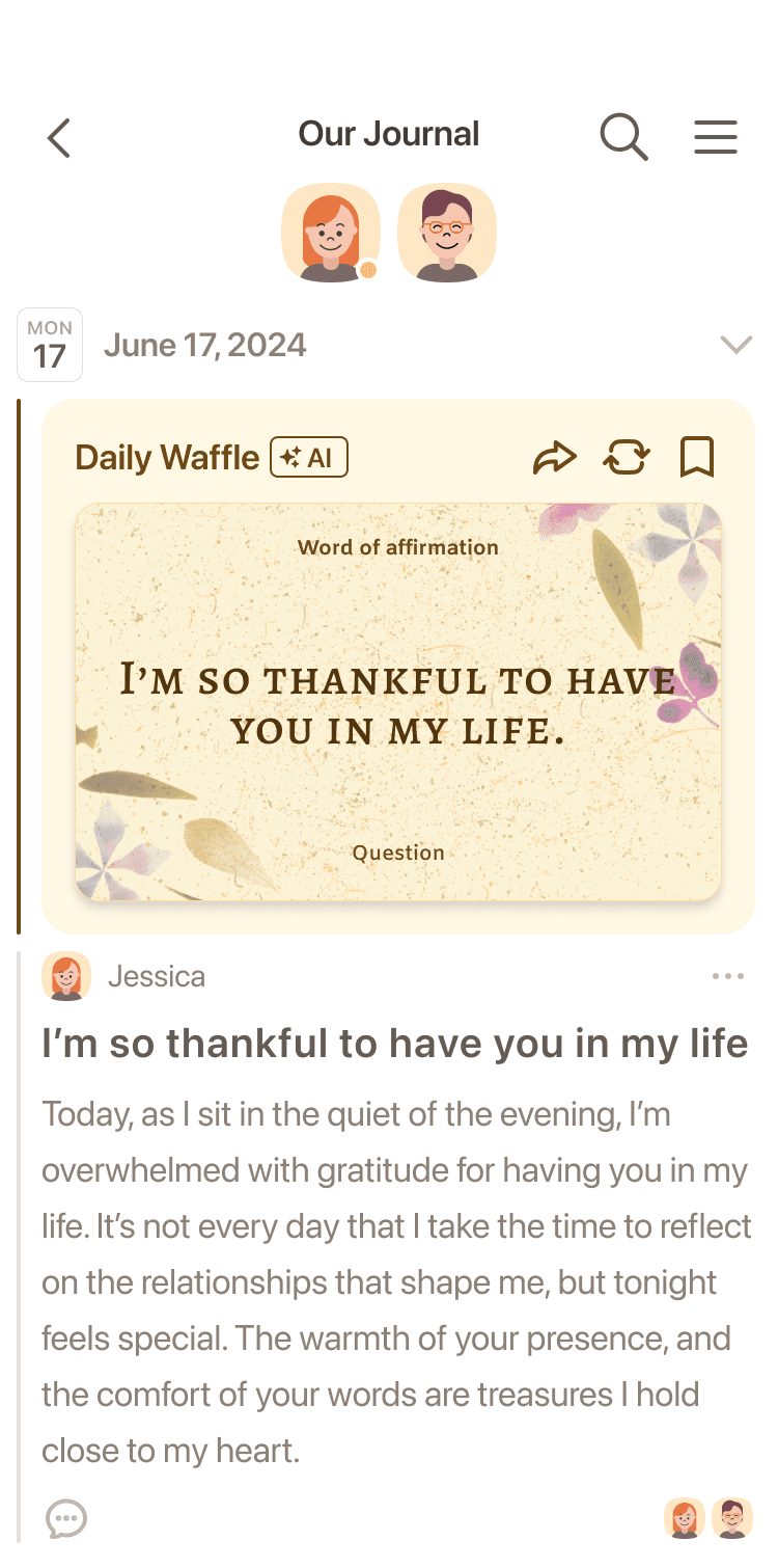 practice word of affirmation with your partner on Waffle