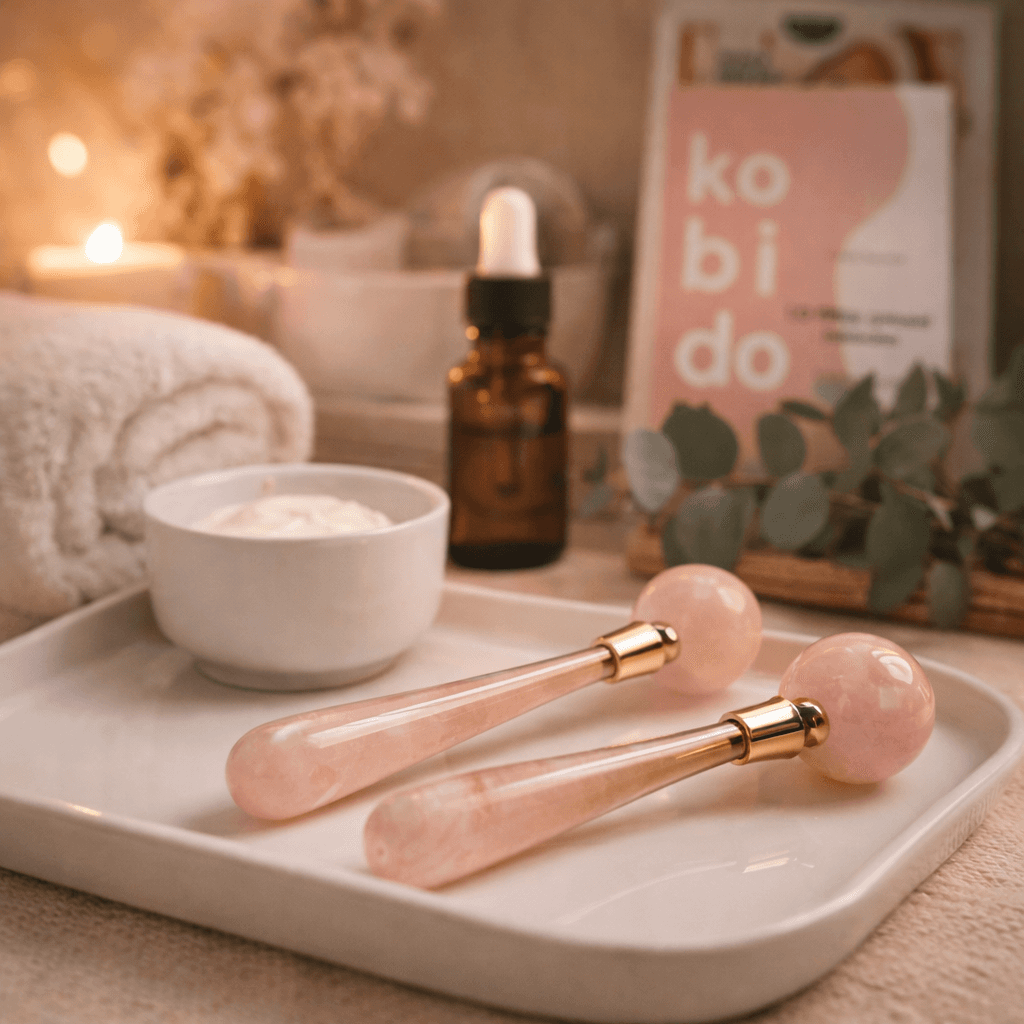 A cozy and inviting spa room with a neatly made bed, soft lighting, and warm wooden tones. The scene is partially framed by green plants, adding a natural and soothing touch.