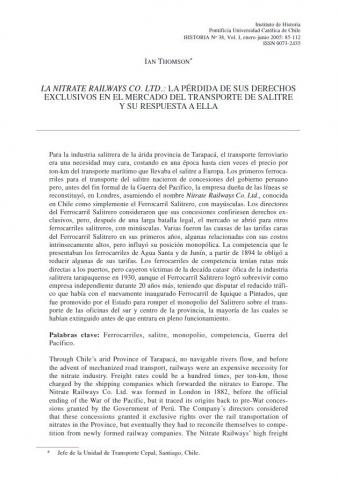 La "Nitrate Railways Co. Ltd.": la pérdida de sus derechos exclusivos en el mercado del transporte de salitre y su respuesta a ella