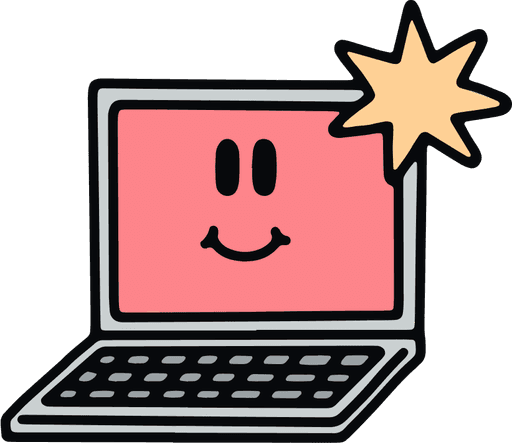 Illustration of a laptop with a smiling face on the screen.