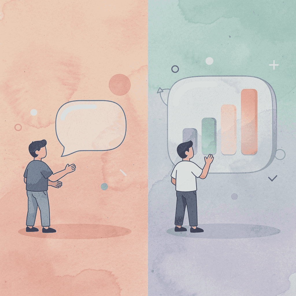 Split scene comparing multitasking chaos with organized workflow