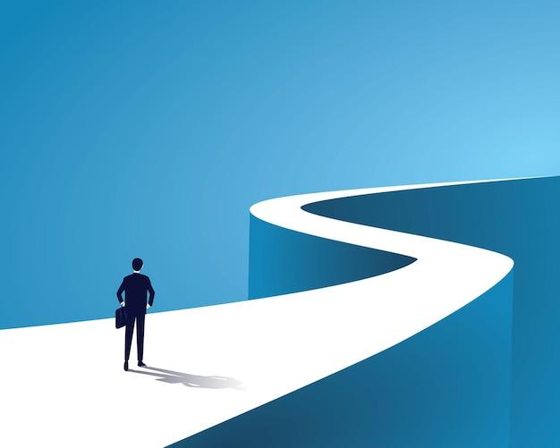 Business journey businessman walking on long winding path going to success in the future concept