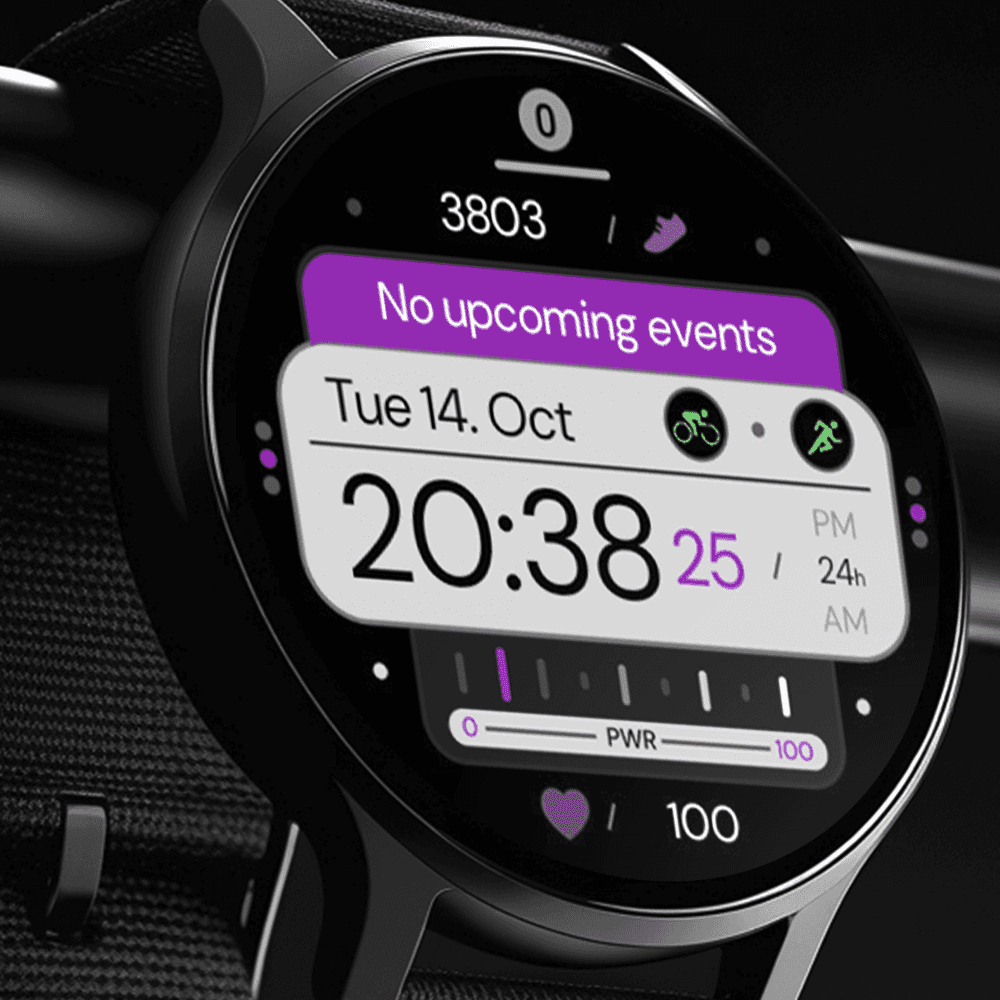 Modern Wear OS smartwatch displaying a digital watch face