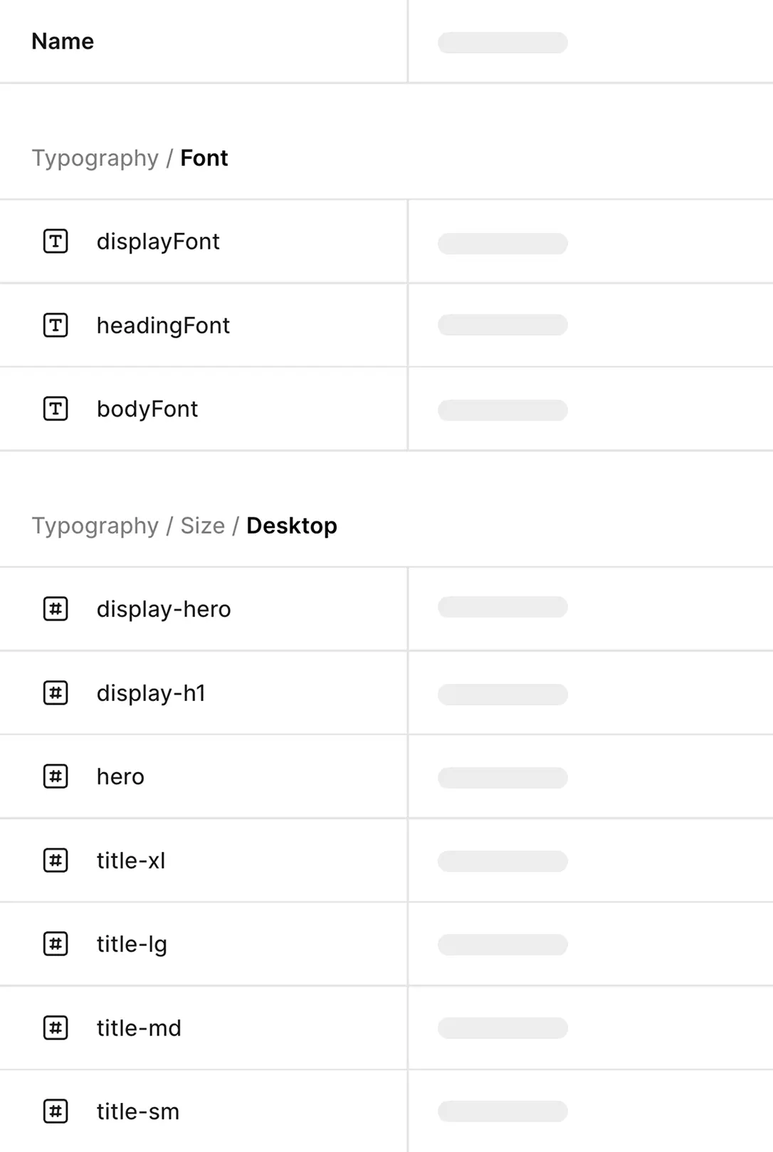 Example of the typography variables in the D3 Design System via Figma.