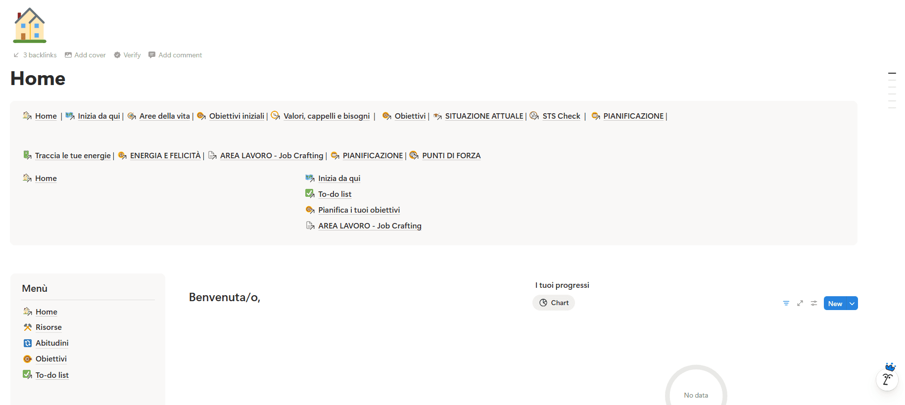 Homepage del nuovo sistema su Notion
