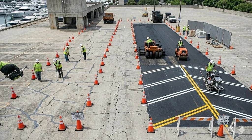 Commercial parking lot concrete repair and joint restoration in Fort Lauderdale — Planet Construction FL