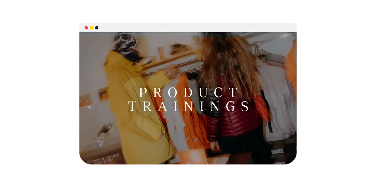Écran “Product Trainings” – formation produit et contenu pédagogique de marque.