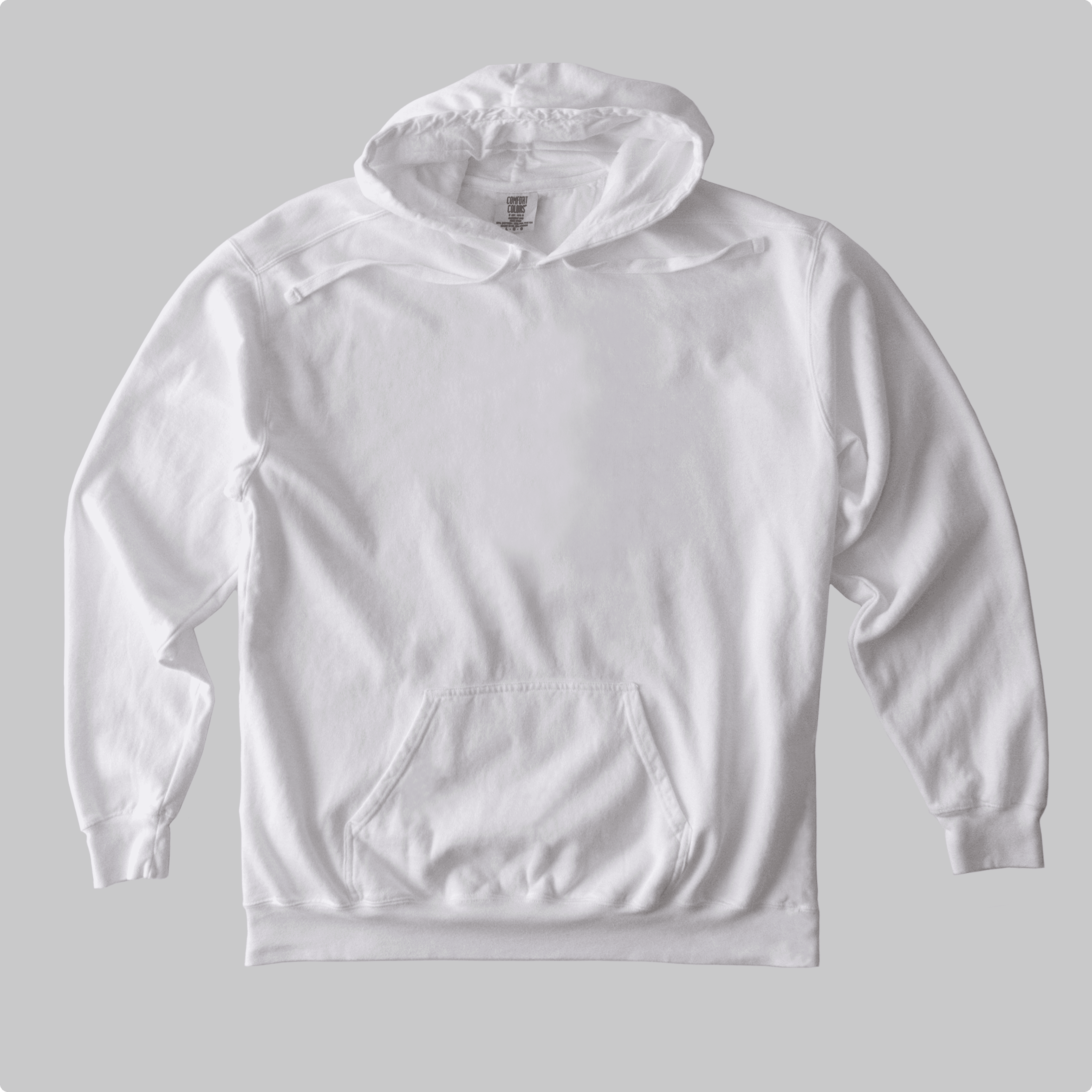 Blank white hoodie sweatshirt with a kangaroo pocket.