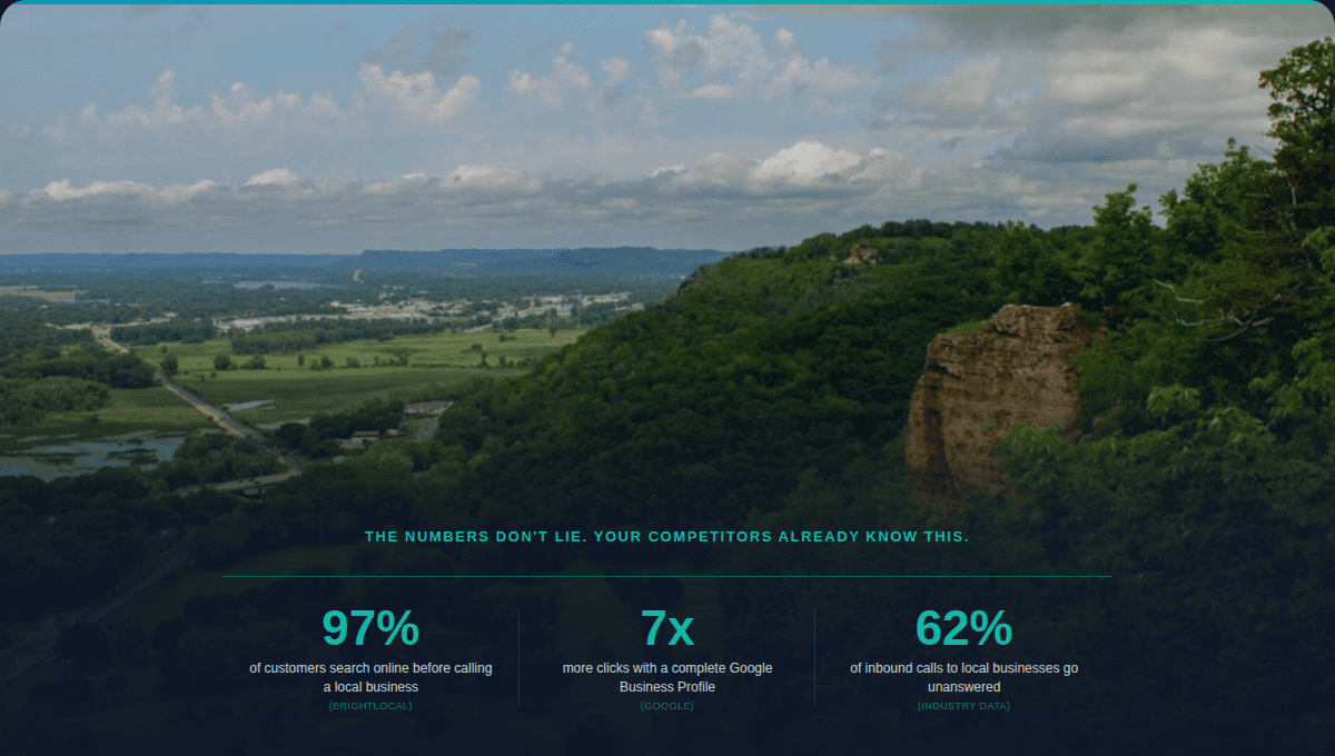 Aerial view of the Driftless Region in Southwest Wisconsin — Driftless Authority local SEO and AI marketing agency