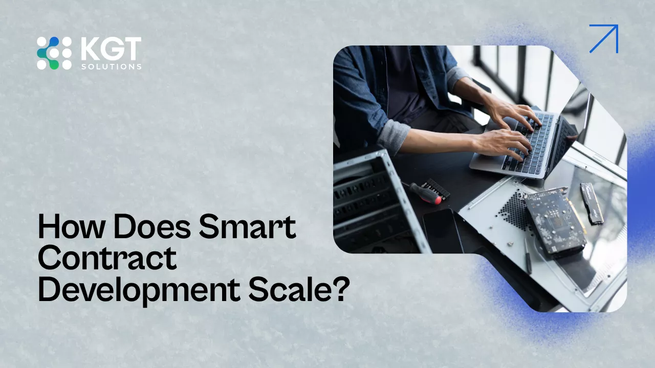 How does smart contract development scale — developer coding blockchain smart contracts on laptop